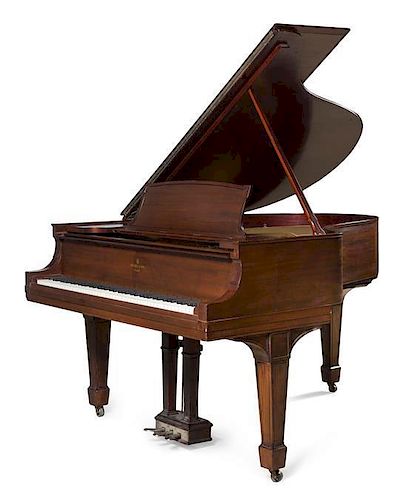 A Steinway & Sons Mahogany Grand Piano Width 69 inches.