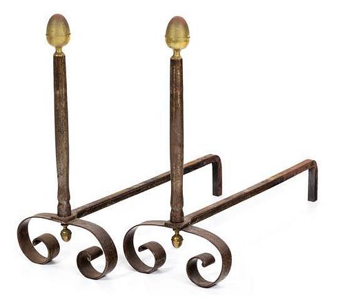 A Pair of Federal Style Brass Andirons Height 24 1/2 inches.