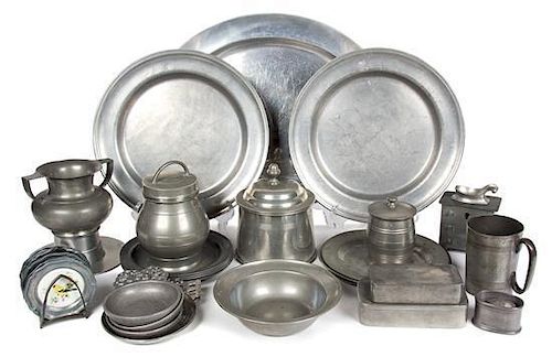 A Collection of American and English Pewter Length of longest 19 inches.