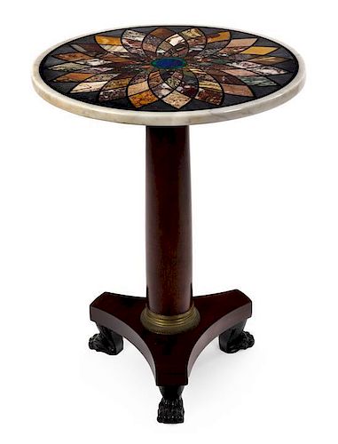 A Regency Rosewood and Specimen Marble Side Table Height 25 1/2 x diameter 19 1/2 inches.