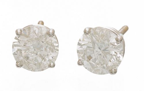 Diamond Round Cut Stud Earrings, .75ct 1.3g 1 Pair