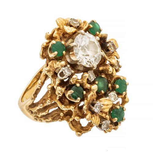 Diamond (2 Ct) And Emerald Ring, Yellow Gold, Size 5 1/4 Ca. 1940, 18.7g