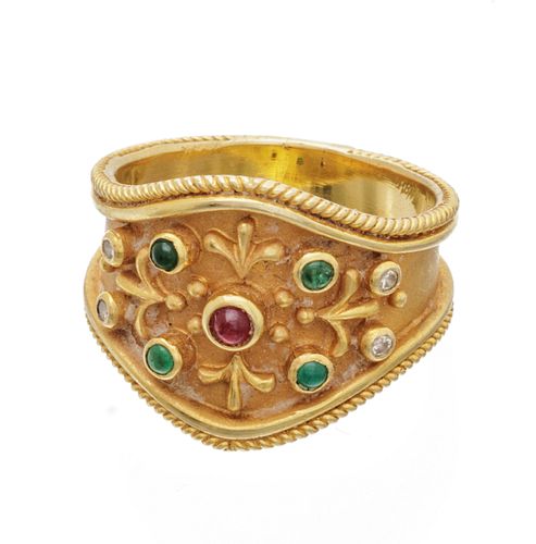 18k Gold, With Emeralds Ring, Size 7 1/4