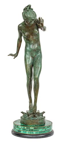 In The Manner of Harriet Frishmuth (American, 1880-1980) Bronze Fountain, 1925 (Later Cast), Play Days, H 22.37" W 7" L 8.12"