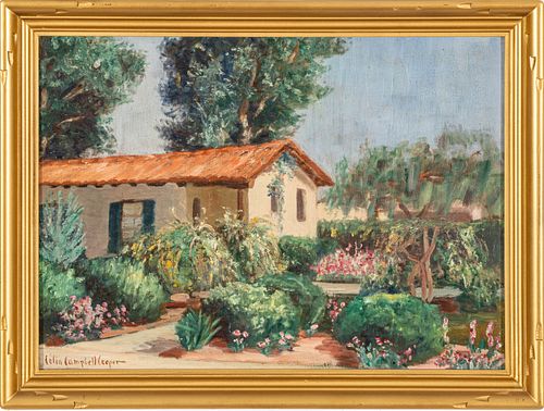 Colin Campbell Cooper (American, 1856-1937) Oil On Canvas, Cottage San Juan Capistrano, H 14" W 19"