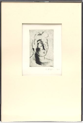 José Clemente Orozco (Mexican, 1883-1949) Drypoint Etching On Paper Ca. 1944, Cabeza De Mujer, H 7" W 4.75"