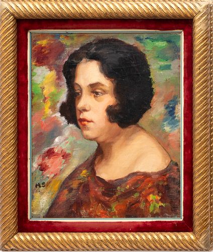 In The Manner of Moses Soyer (American, 1899-1974) Oil On Canvas, Portrait Of A Woman, H 16" W 13"