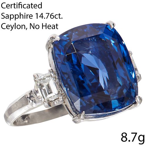 IMPORTANT CERTIFICATED 14.76 CT. CEYLON SAPPHIRE AND DIAMOND RING
