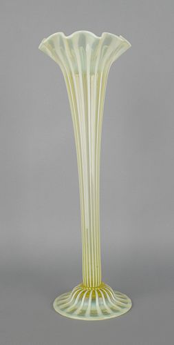 Tiffany yellow and opalescent Favrile glass vase,i