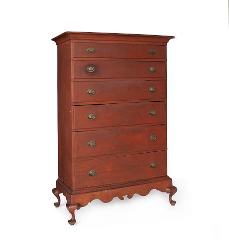 New Hampshire Queen Anne stained maple chest on fr