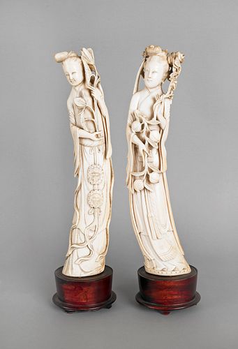 Two Chinese carved ivory Guanyin figures, late 19t