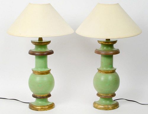 PAIR OF ITALIAN PAINTED AND PART GILT LAMPS