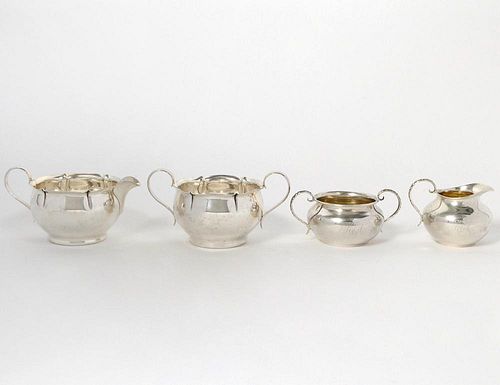 TWO PAIRS OF STERLING SILVER CREAM AND SUGAR