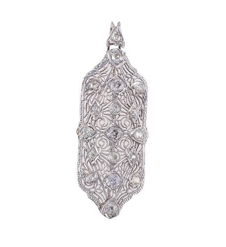 Art Deco Filigree 14k Gold Diamond Brooch Pendant