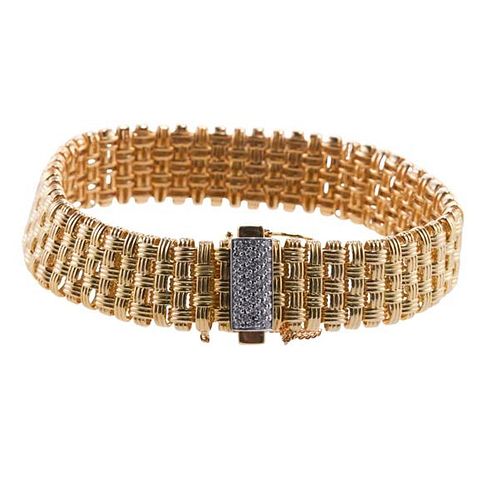 Roberto Coin Appassionata 18k Gold Diamond Basket Weave Bracelet
