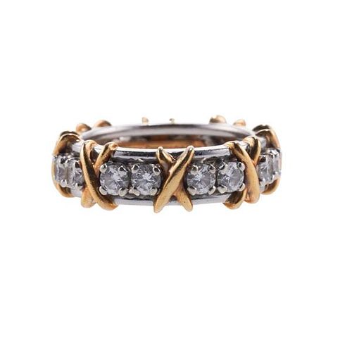 Tiffany &amp; Co Jean Schlumberger 18k Gold Platinum Diamond X Band Ring