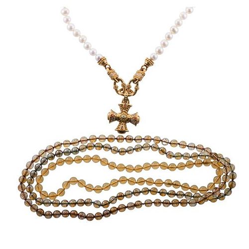 Juditth Ripka 18k Gold Diamond Pearl Gemstone Interchangeable Necklace