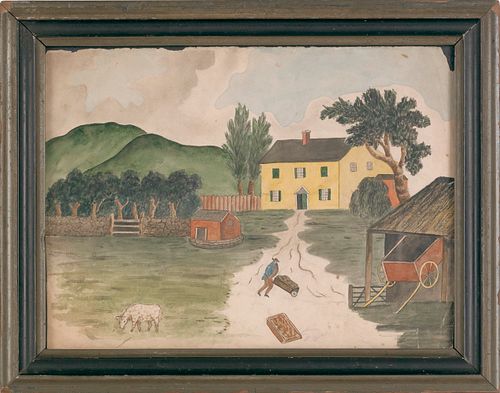New Jersey watercolor on paper farm scene, early 1