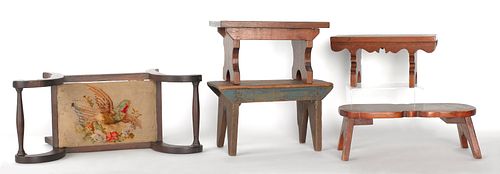 Five wooden footstools, 19th c.