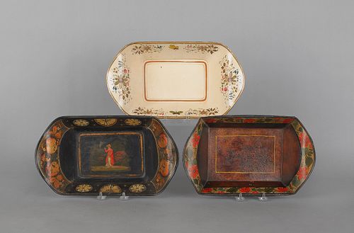 Three tole bread trays, 19th c., approx. 3" h., 12