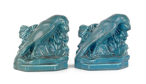 Pair of Rookwood pottery rook bookends, 5 3/8" h.