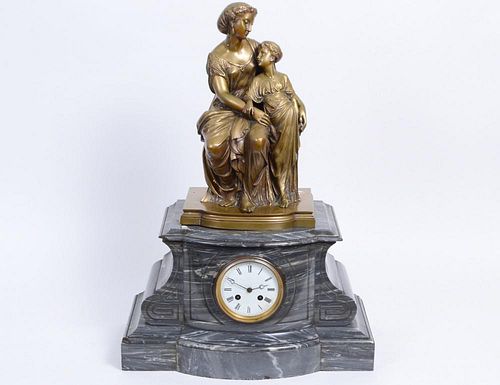 FRENCH PATINATED BRONZE & MARBLE CLOCK