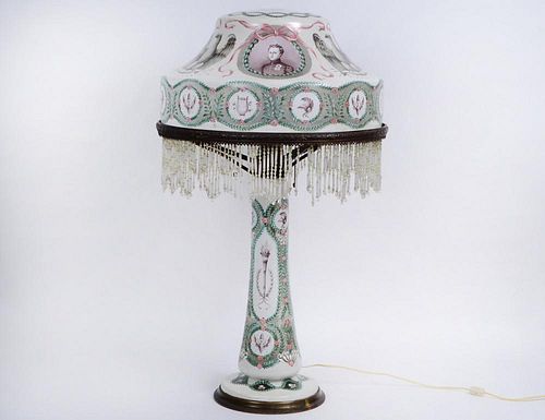 ‘NAPOLEONIC’ PAINTED FROSTED GLASS TABLE LAMP
