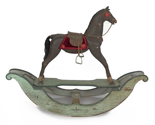 Carved and painted hobby horse, 19th c., 39" h., 5