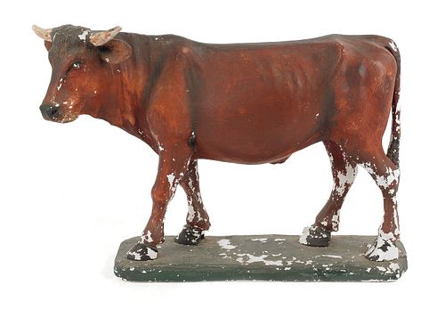 Painted plaster bull, ca. 1900, 20" h., 27" w.