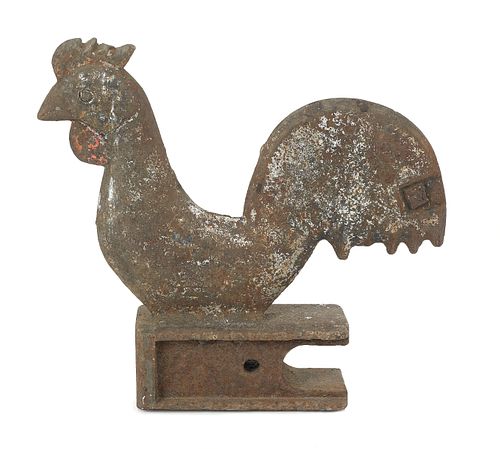 Cast iron rooster mill weight, 19th c., 15 1/2" h.