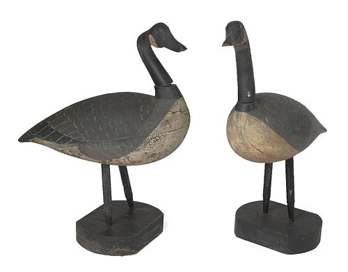 Pair of carved and painted Canada goose decoys, ea