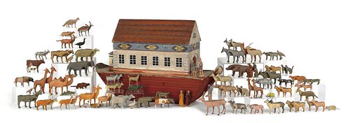 Large German carved and painted Noah's Ark, 19th c