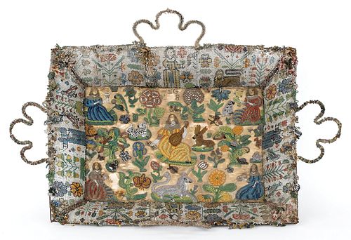 Charles II beadwork basket, late 17th c., initiale