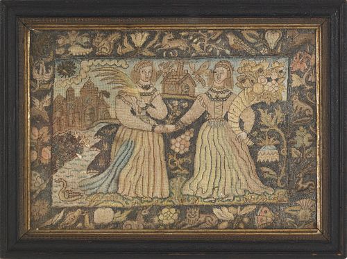 Charles II silk and metallic thread embroidered pi