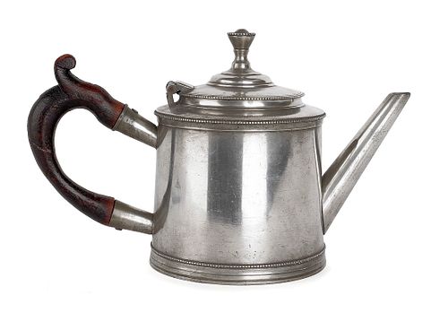 Philadelphia pewter teapot, ca. 1780, bearing theo