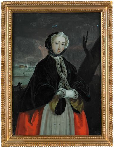 English reverse painted portrait of a woman, early