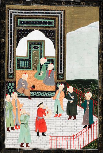 Asian painted silk panel, 43" x 29".