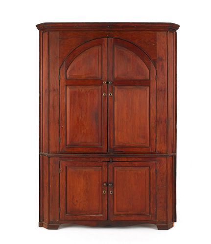 Pine one-piece corner cupboard, ca. 1800, 81" h.,2