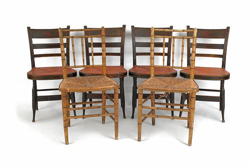 Set of four painted rush seat chairs, together wit