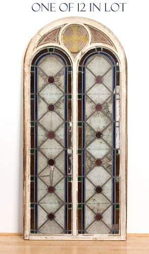 Set of twelve stained glass windows, late 19th c.,