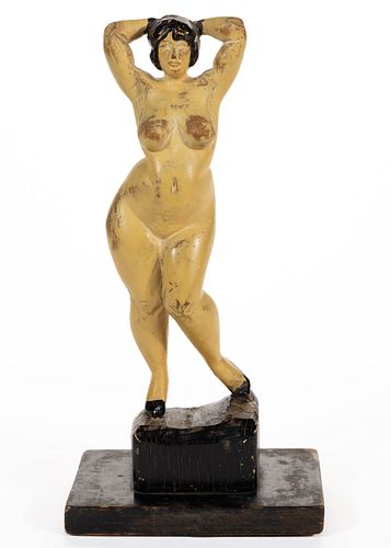 IMPORTANT LESLIE GARLAND BOLLING (VIRGINIA, 1898-1955) FOLK ART CARVED AND PAINTED FIGURE OF A NUDE WOMAN