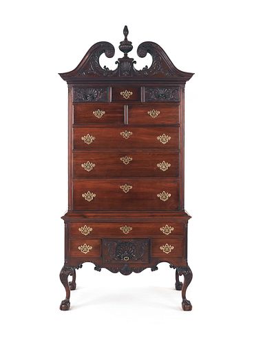 Chippendale style carved walnut highboy, 94" x 40/