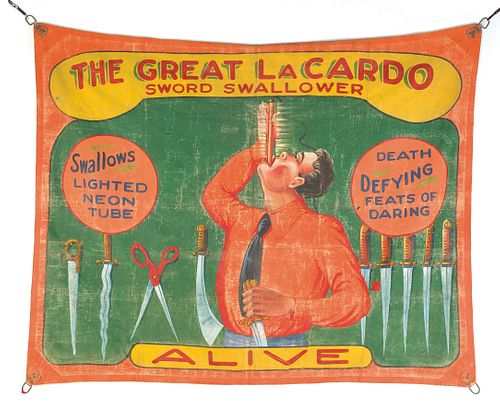 Large oil on canvas sideshow circus banner, ca. 19