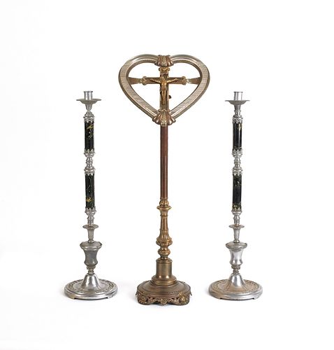 Pair of religious candlesticks, 36" h. and altar p