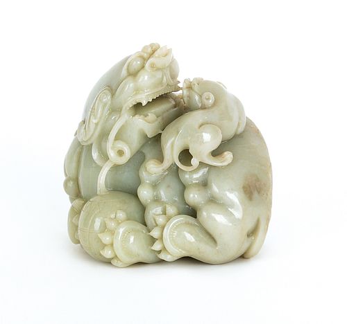 Chinese carved celadon jade dragon, 6 h.