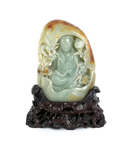 Chinese carved jade Guan Yin, 6" h.