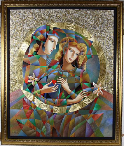 Oleg Zhivetin - "Two Flowers" - Magnificent, Large Original Mixed Media on Canvas