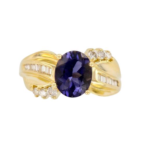14K Yellow Gold 3.8ctw Diamonds and Tanzanite Cocktail Ring