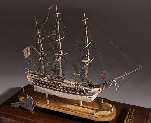 French Prisoner of War Cased Miniature Model of the H.M.S. Magnificent, circa 1808