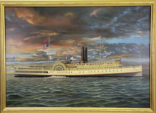 Exceptional Albert S. Nemethy Painting The City of Worcester Paddlewheel Ferry